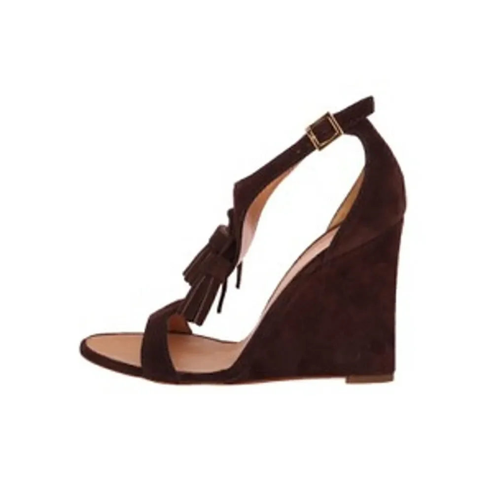 New DSQUARED 2 Women US 10 Shoes Brown Suede High Heel Wedge T-Strap Sandals